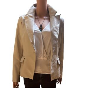 BCBGMaxAzria Vegan Leather Stone Colored Blazer Structured Suit Jacket Med NWT